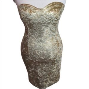 gold strapless dress faux suede